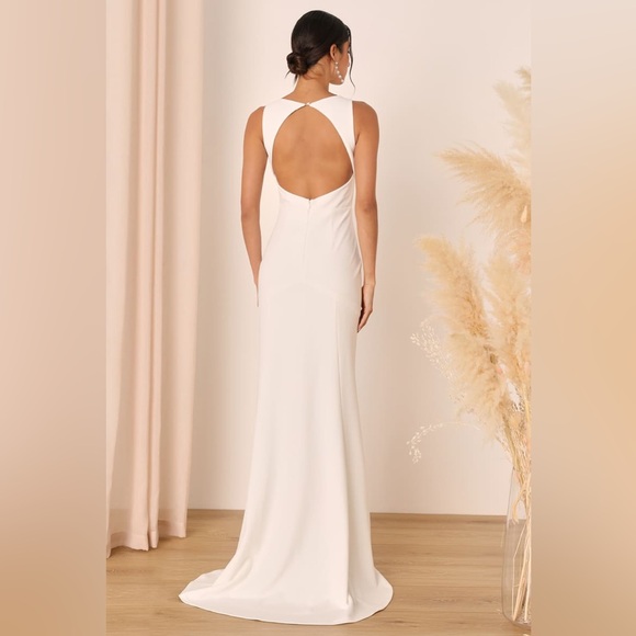 Lulus - Everlasting Promise White Notched Backless Mermaid Maxi Dress - Large - Picture 3 of 6